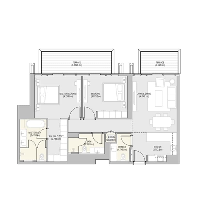 2 Bedrooms floor plan