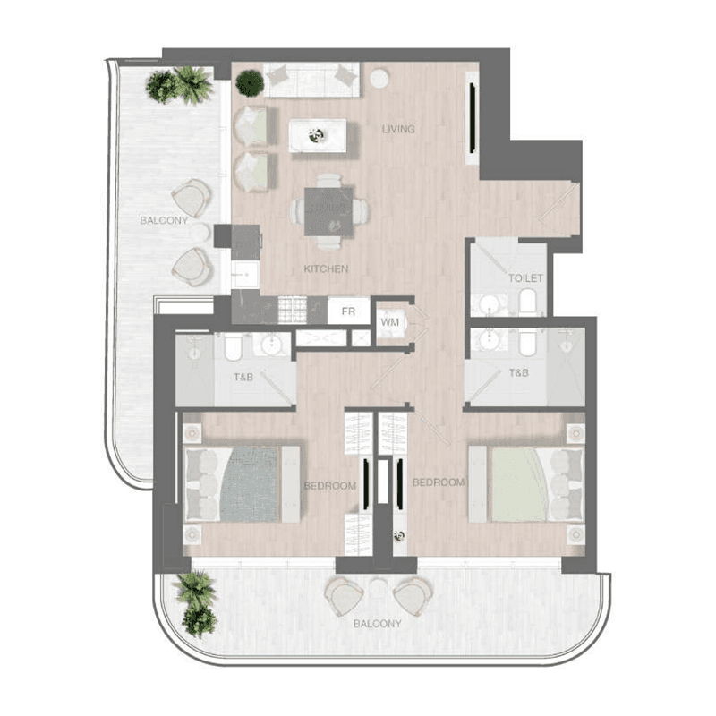 2 Bedrooms floor plan