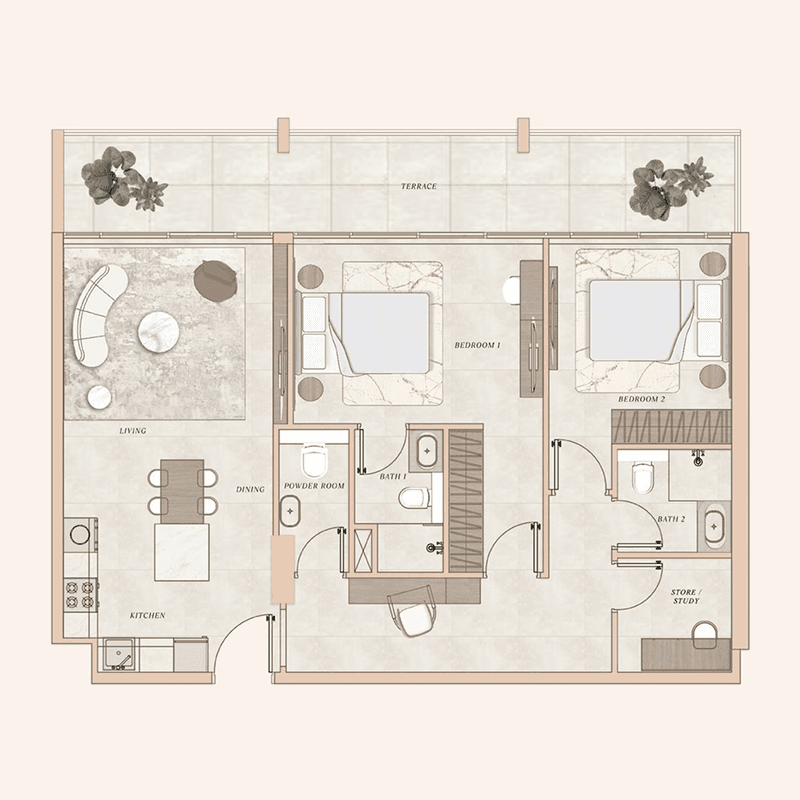 2 Bedrooms floor plan