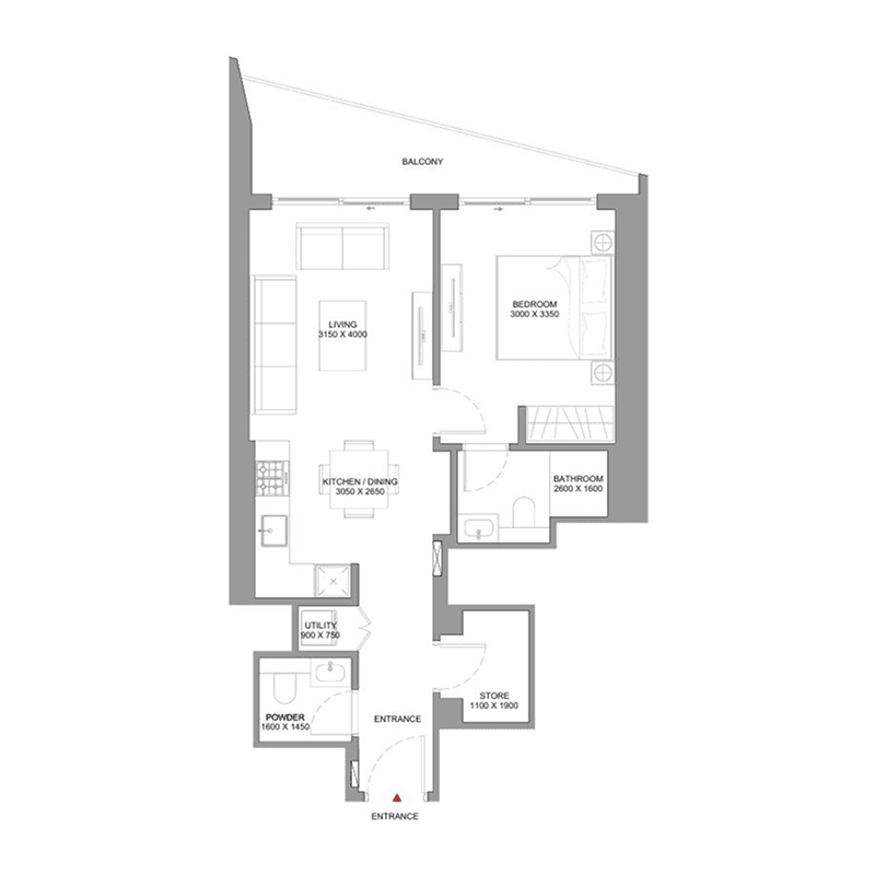1 Bedroom floor plan