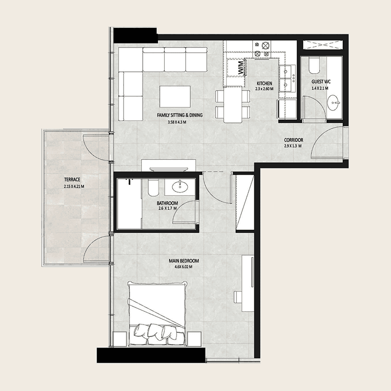 1 Bedroom floor plan
