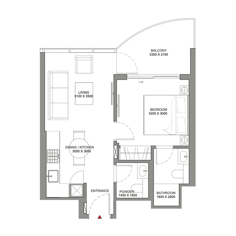 1 Bedroom floor plan