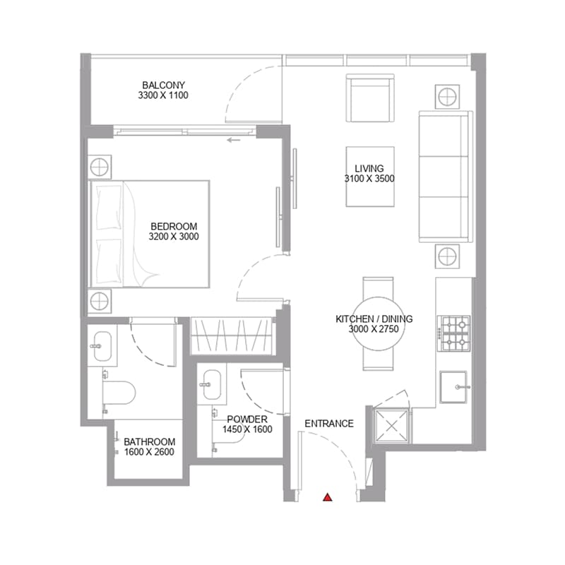 1 Bedroom floor plan