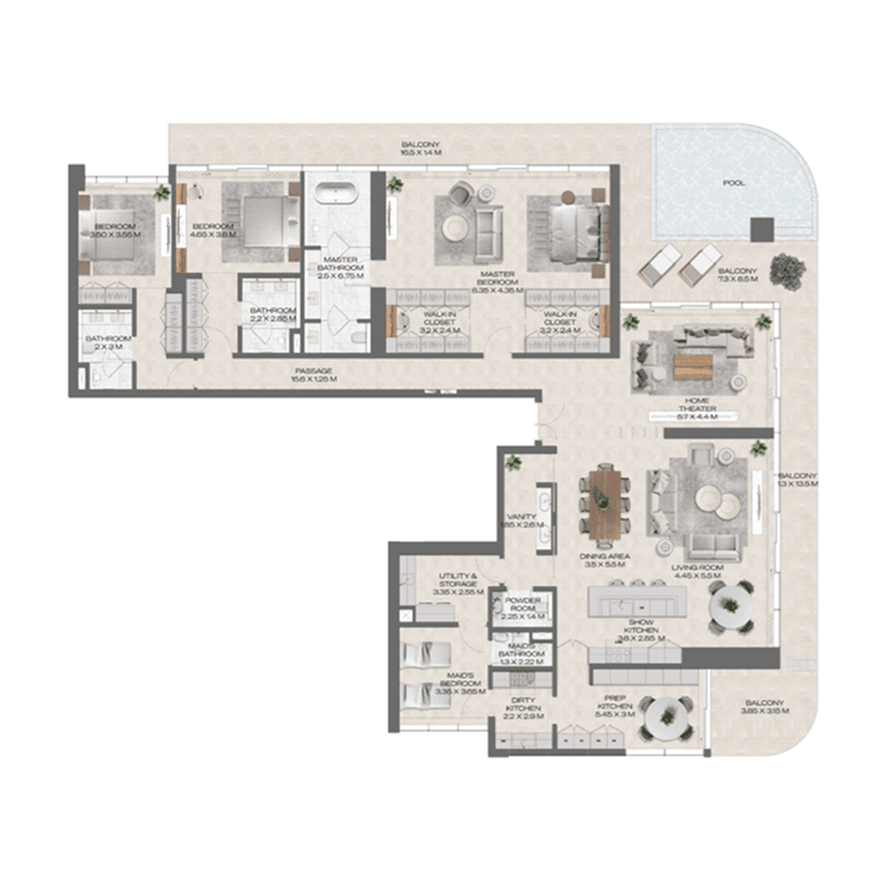 3 Bedrooms floor plan