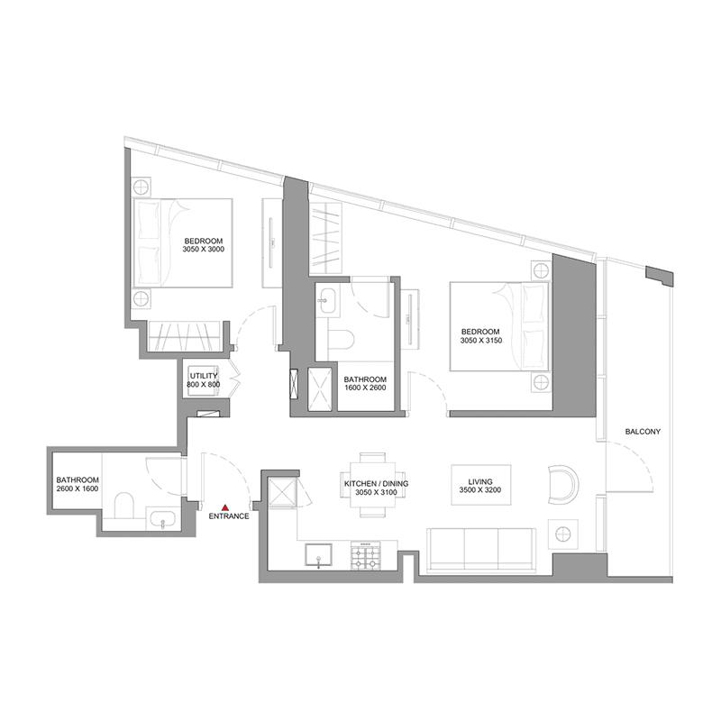 2 Bedrooms floor plan