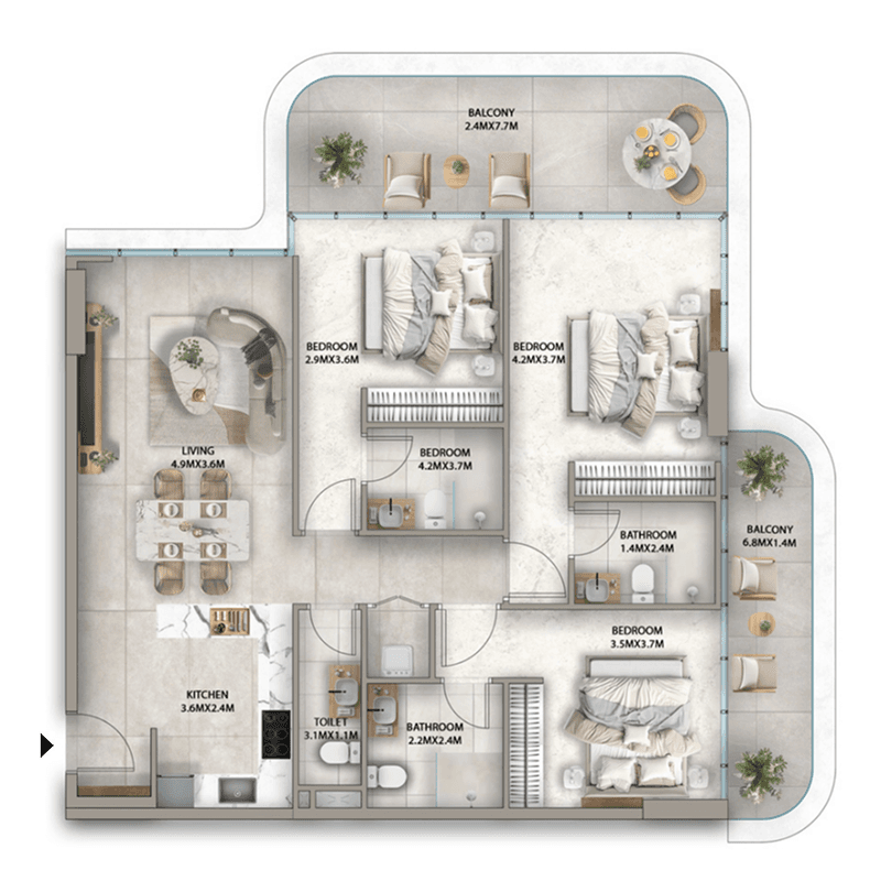 3 Bedrooms floor plan