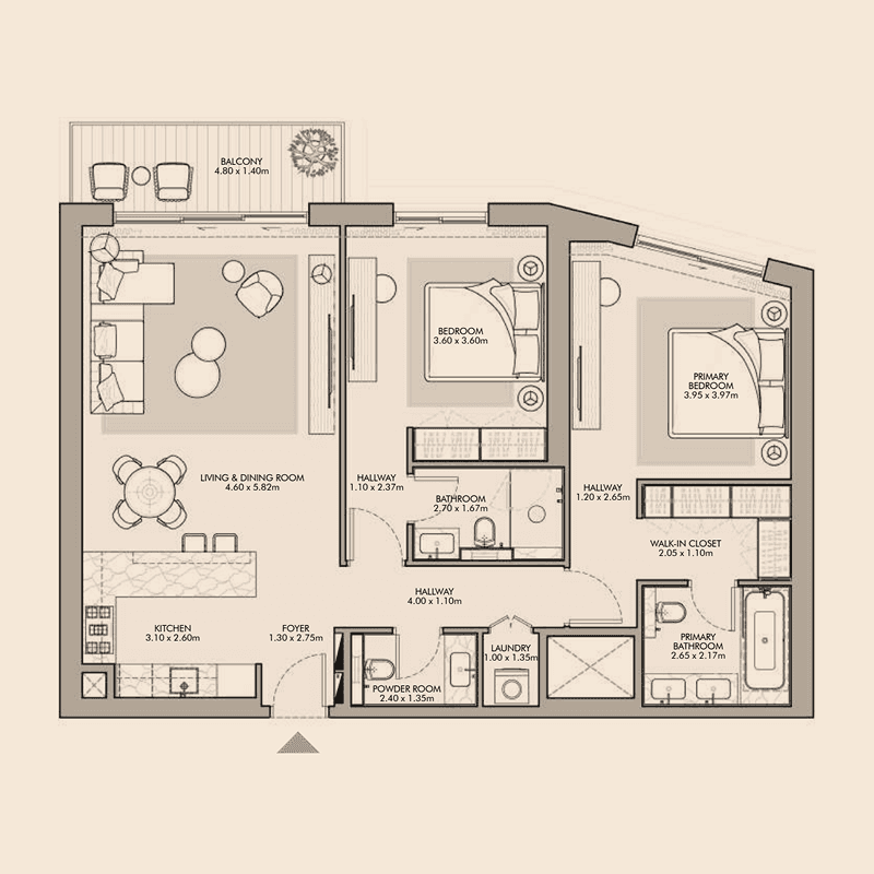 2 Bedrooms floor plan