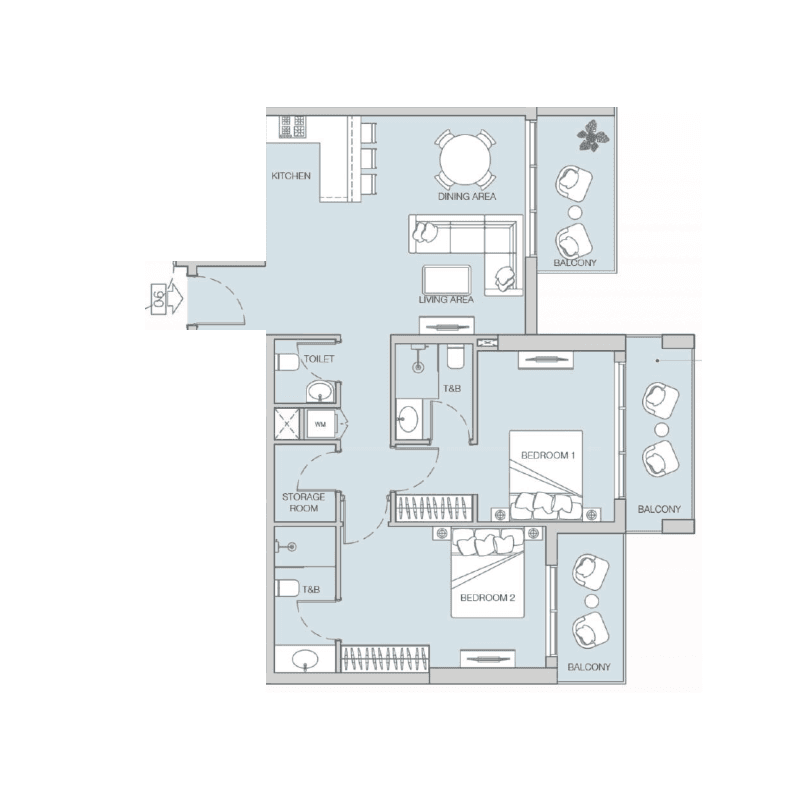 2 Bedrooms floor plan