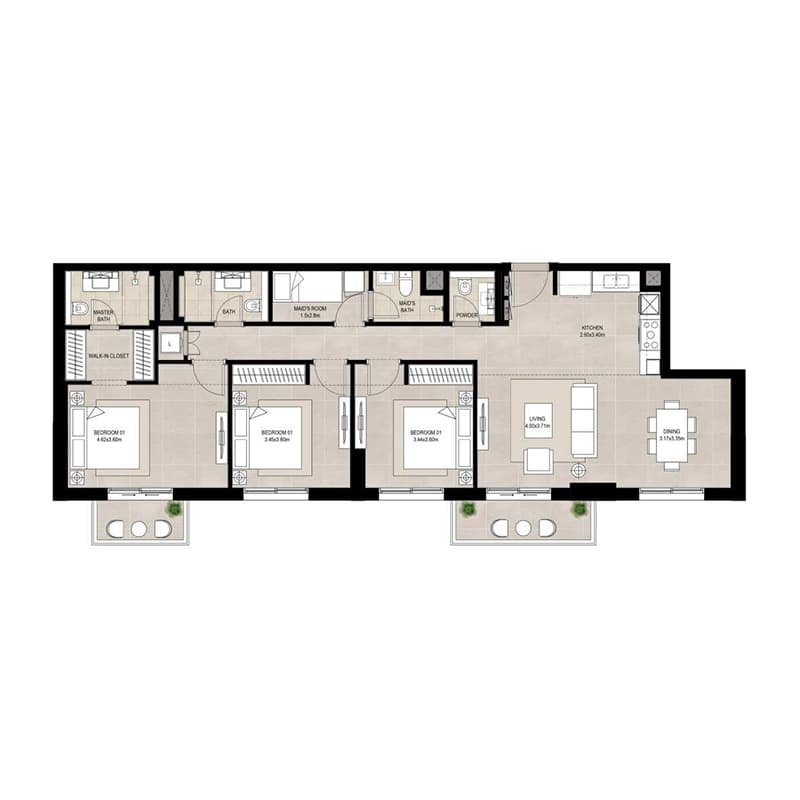 3 Bedrooms floor plan