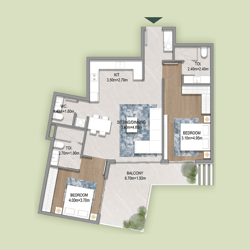 2 Bedrooms floor plan