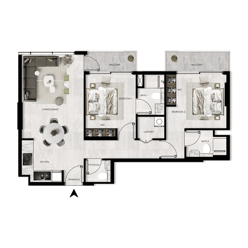 2 Bedrooms floor plan