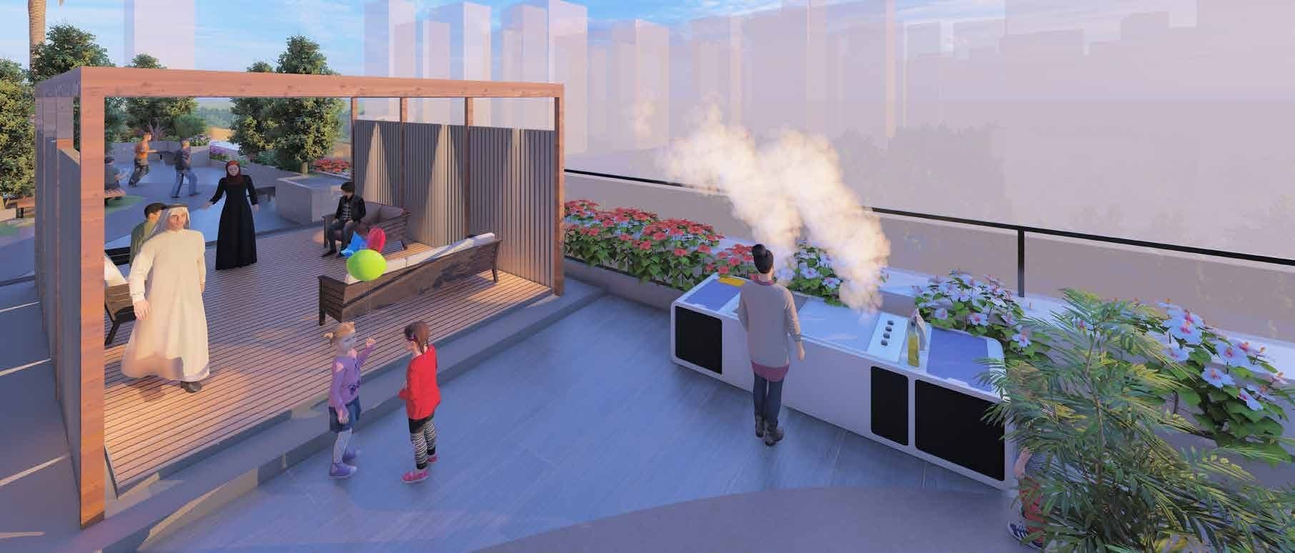 Outdoor cabanas with barbeque area