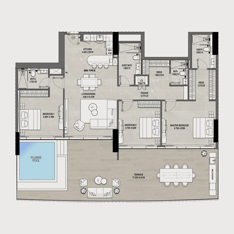 3 Bedrooms floor plan