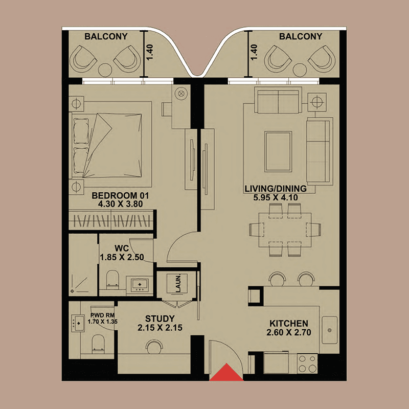 1 Bedroom floor plan