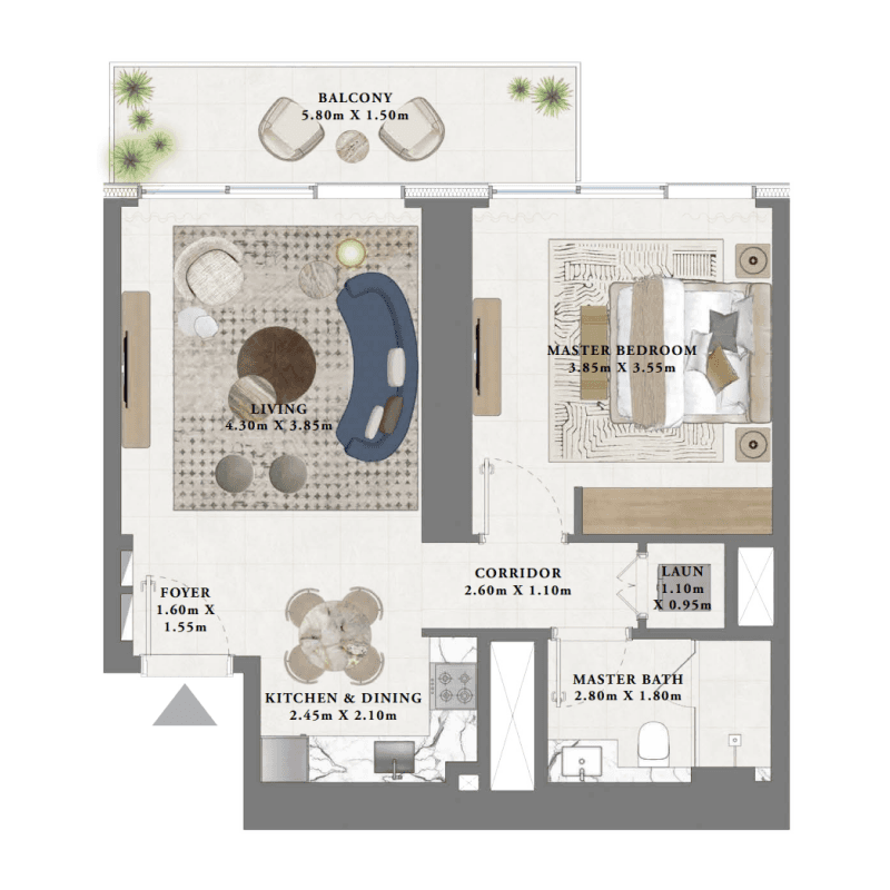 1 Bedroom floor plan