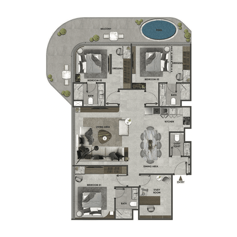 3 Bedrooms floor plan