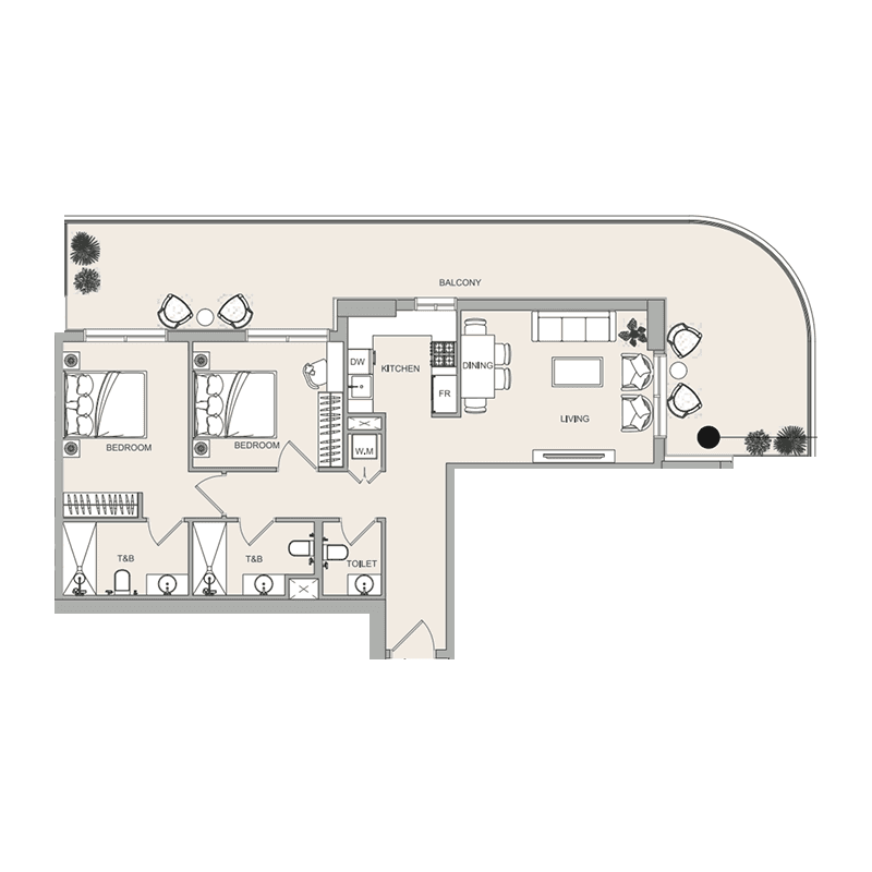 2 Bedrooms floor plan
