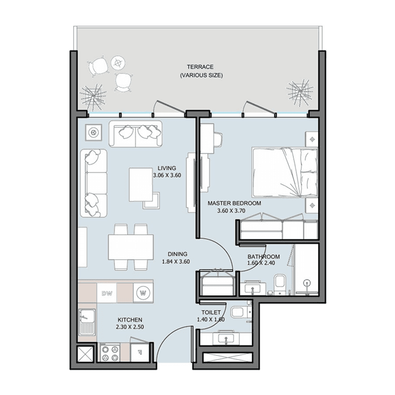 1 Bedroom floor plan