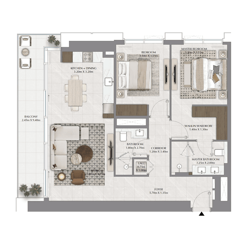 2 Bedrooms floor plan