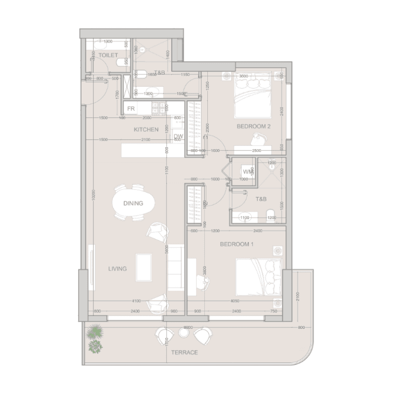 2 Bedrooms floor plan