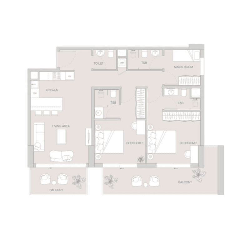 2 Bedrooms floor plan