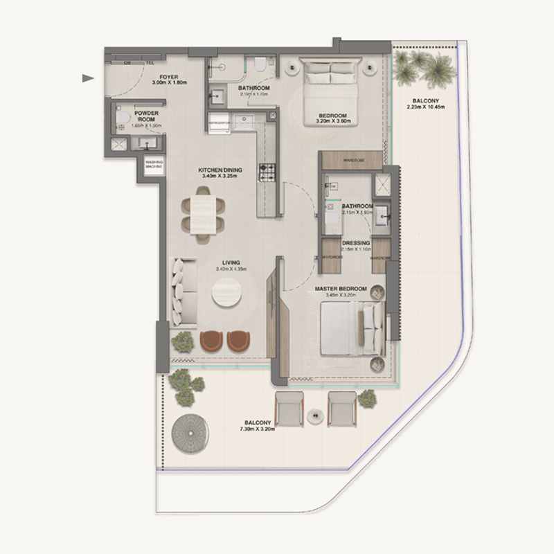 2 Bedrooms floor plan