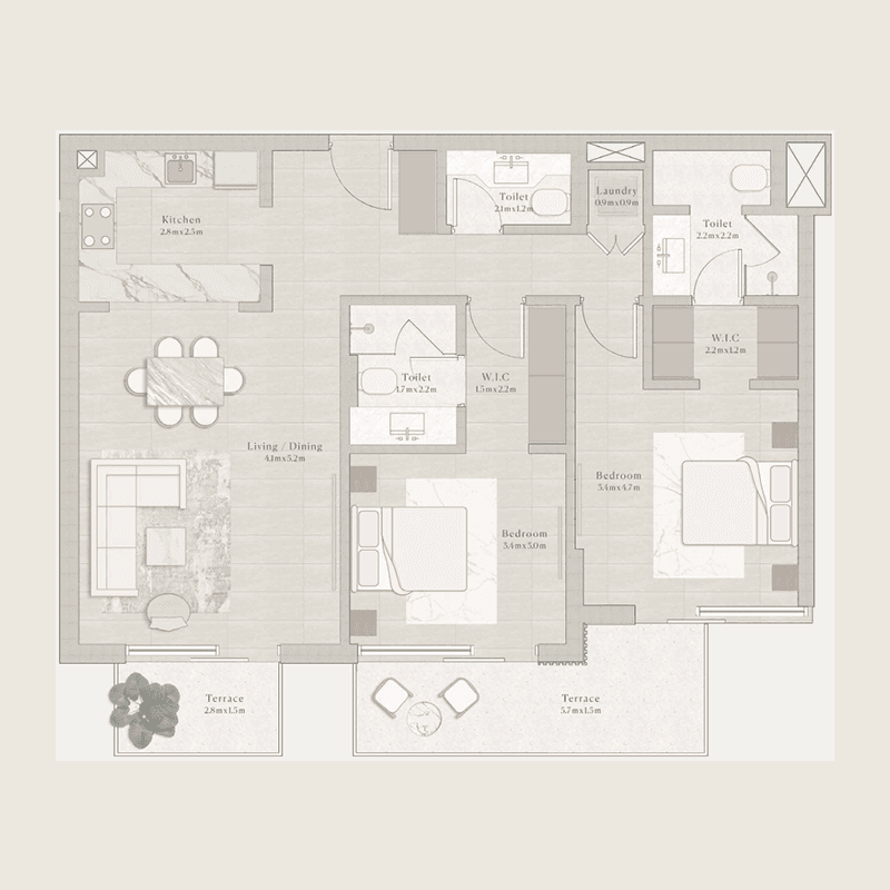 2 Bedrooms floor plan