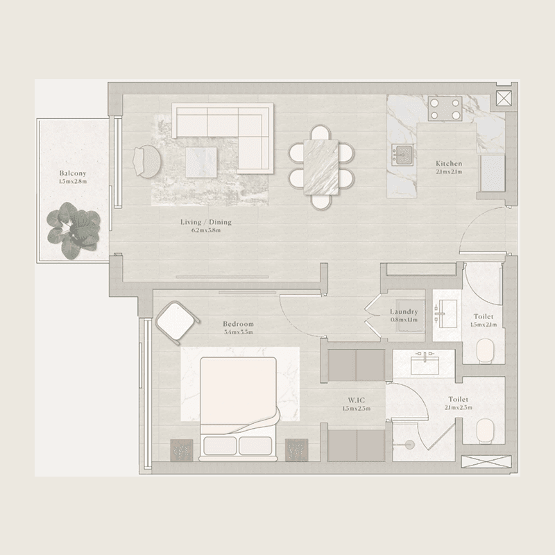 1 Bedroom floor plan