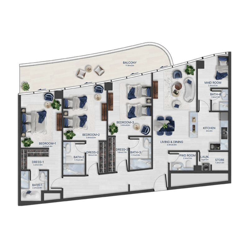 3 Bedrooms floor plan