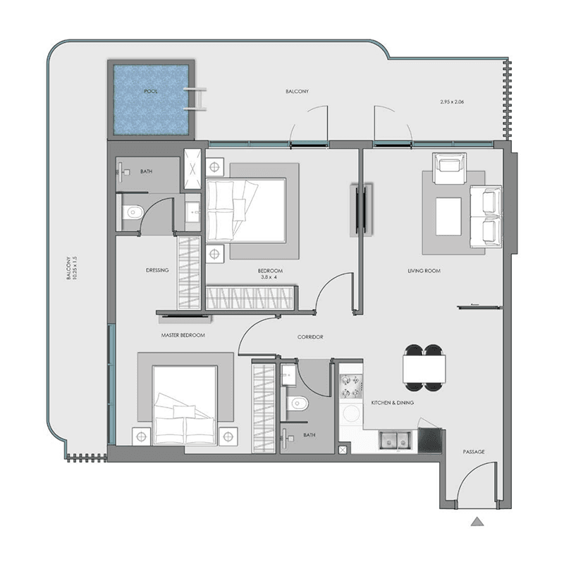 2 Bedrooms floor plan