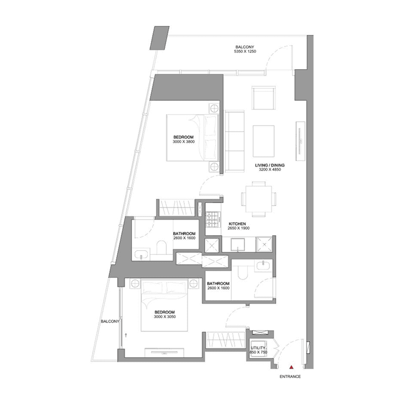 2 Bedrooms floor plan