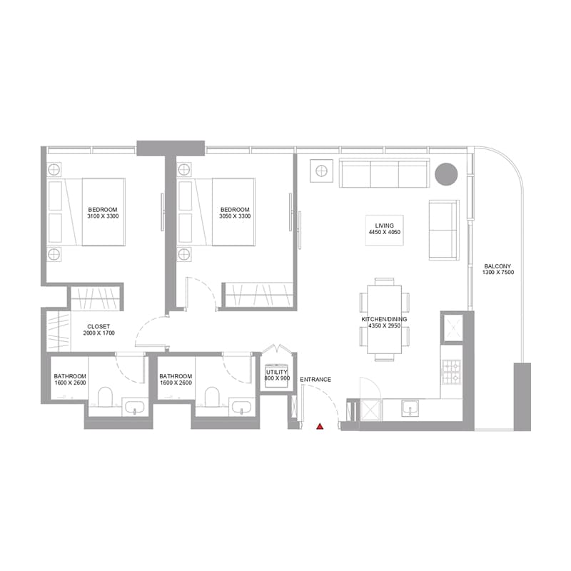 2 Bedrooms floor plan
