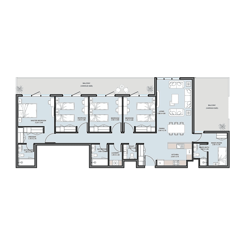 4 Bedrooms floor plan