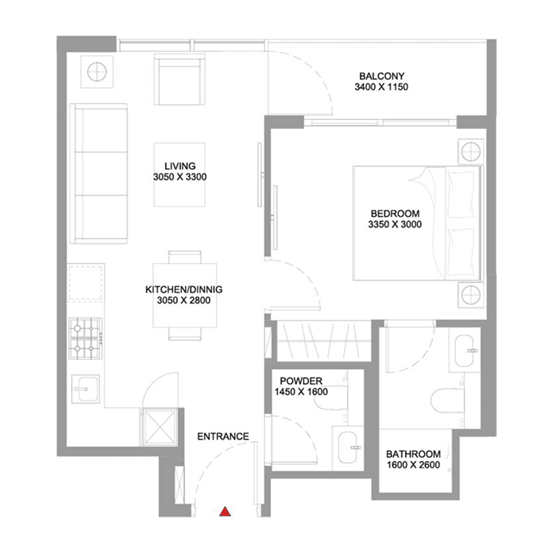 1 Bedroom floor plan