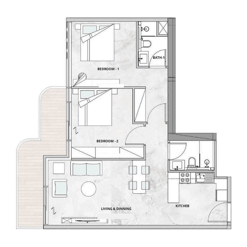 2 Bedrooms floor plan