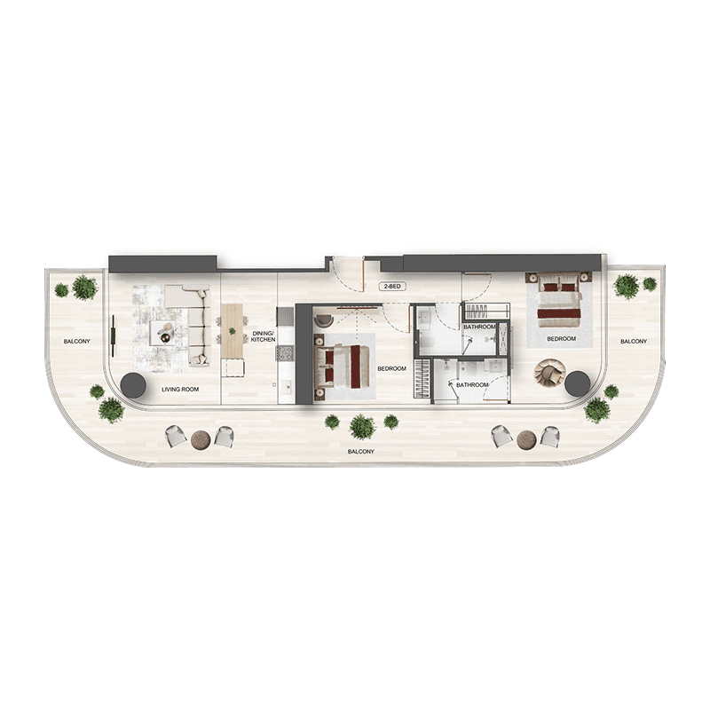 2 Bedrooms floor plan