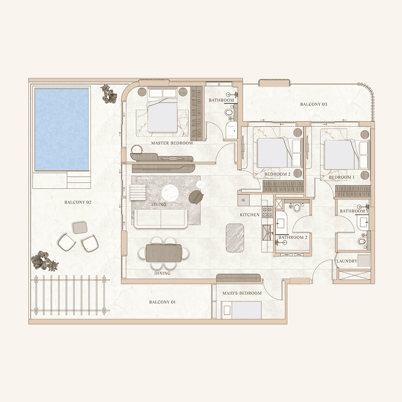 3 Bedrooms floor plan