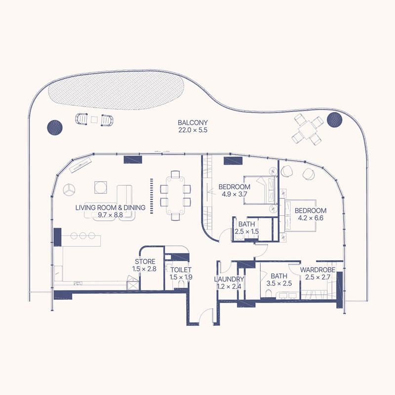 2 Bedrooms floor plan