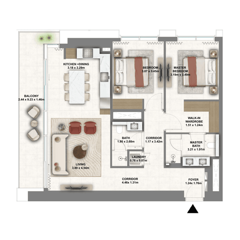 2 Bedrooms floor plan