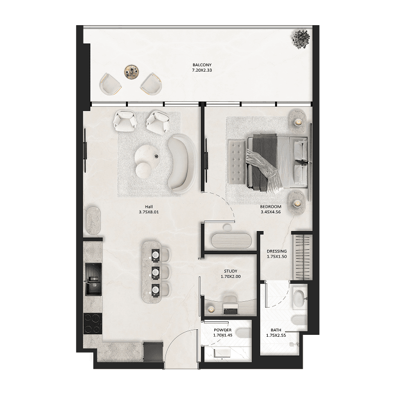 1 Bedroom floor plan