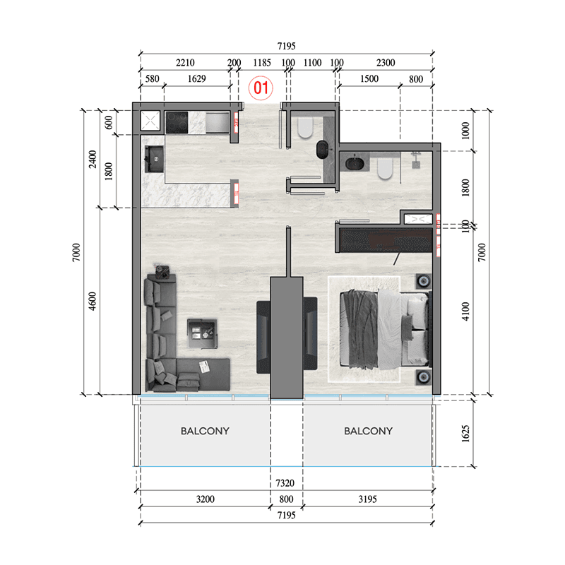 1 Bedroom floor plan