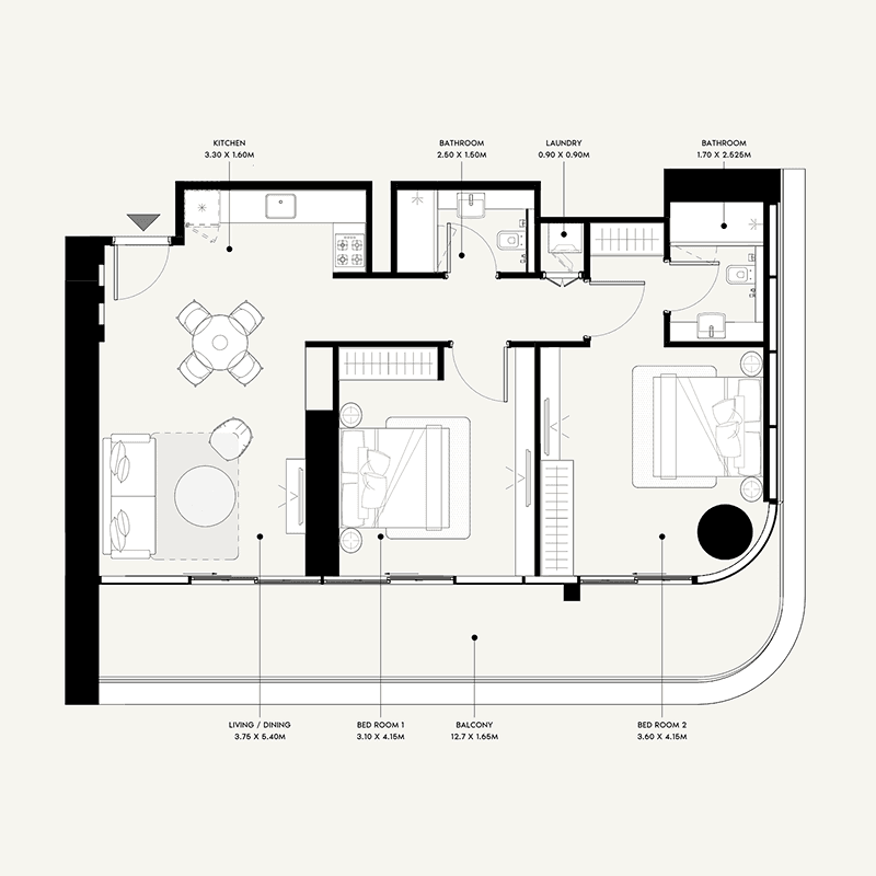2 Bedrooms floor plan