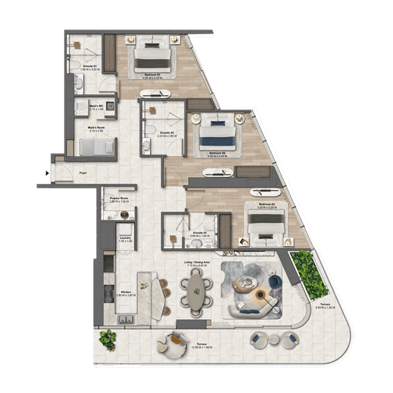 3 Bedrooms floor plan