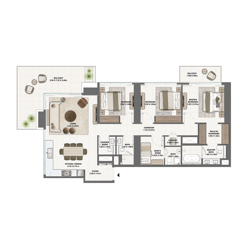 3 Bedrooms floor plan