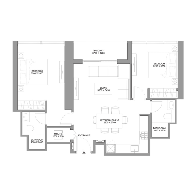 2 Bedrooms floor plan