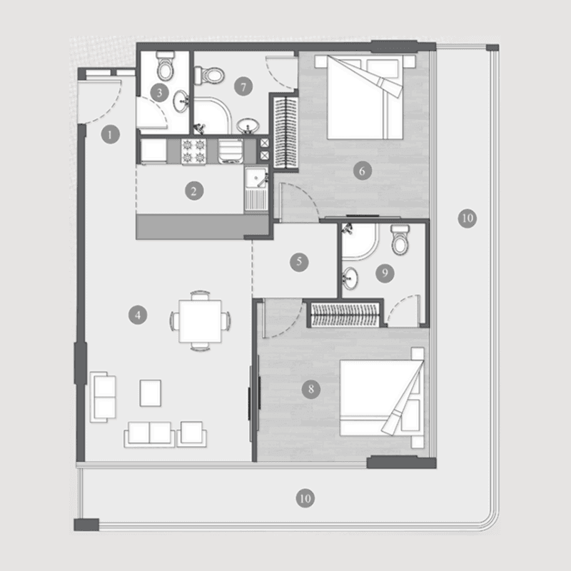 2 Bedrooms floor plan