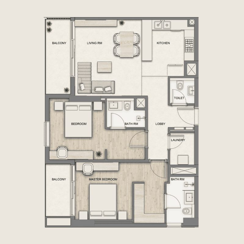 2 Bedrooms floor plan