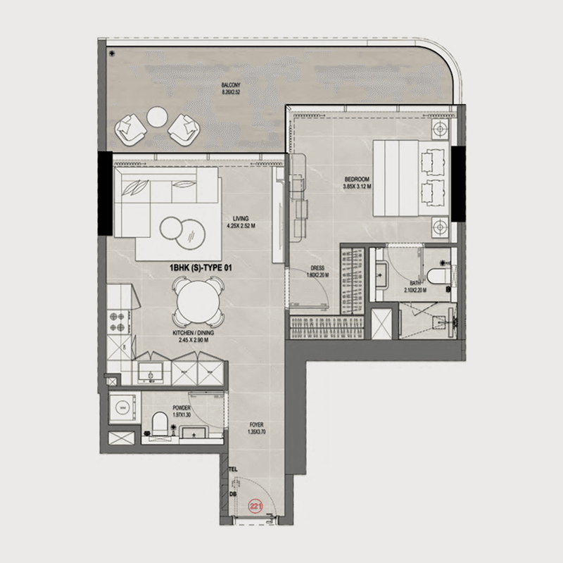 1 Bedroom floor plan