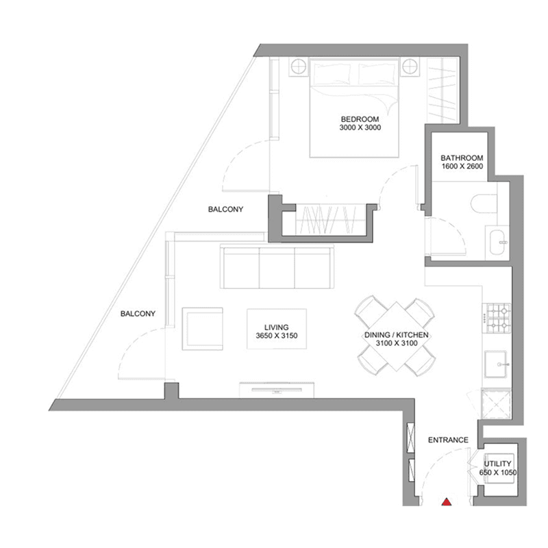1 Bedroom floor plan