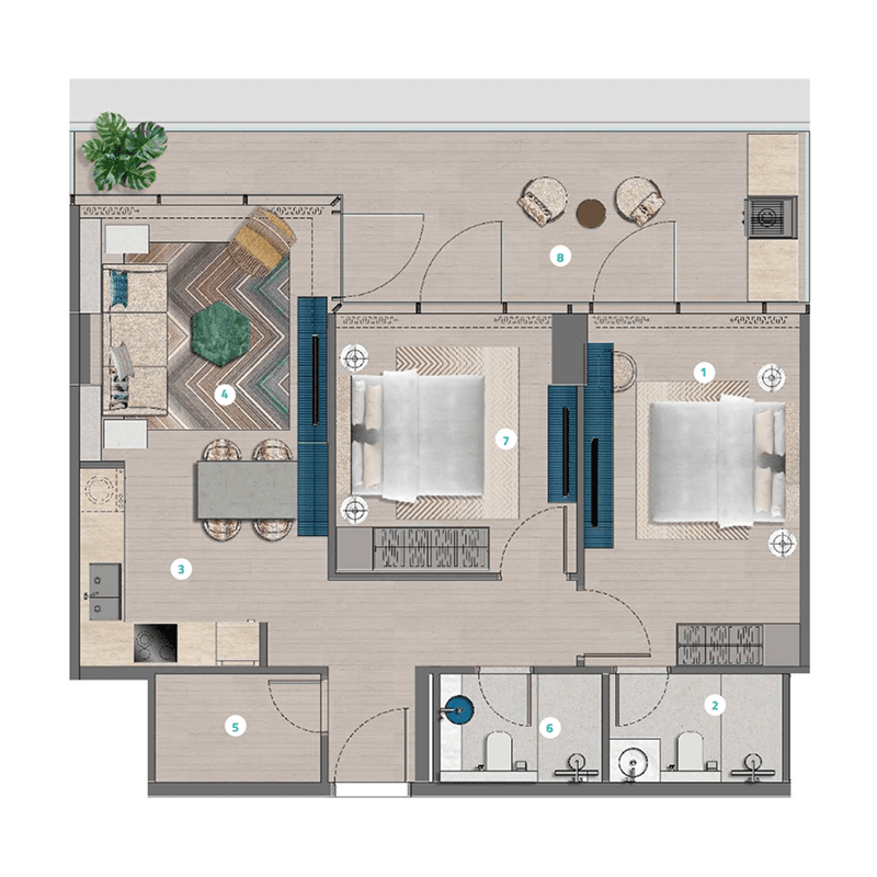 2 Bedrooms floor plan